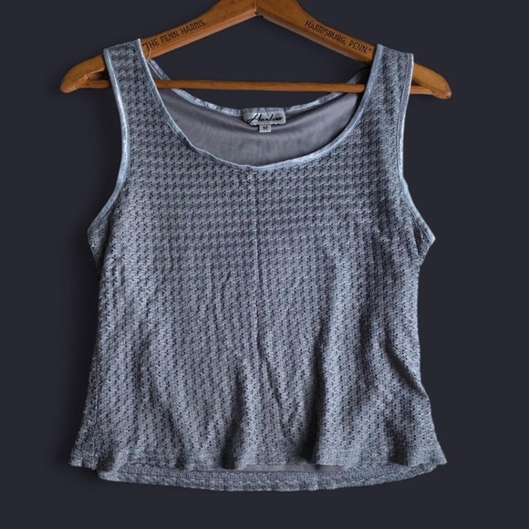 HARLOW | Vintage Shiny Gray Layered Crop Tank Top - Picture 2 of 5